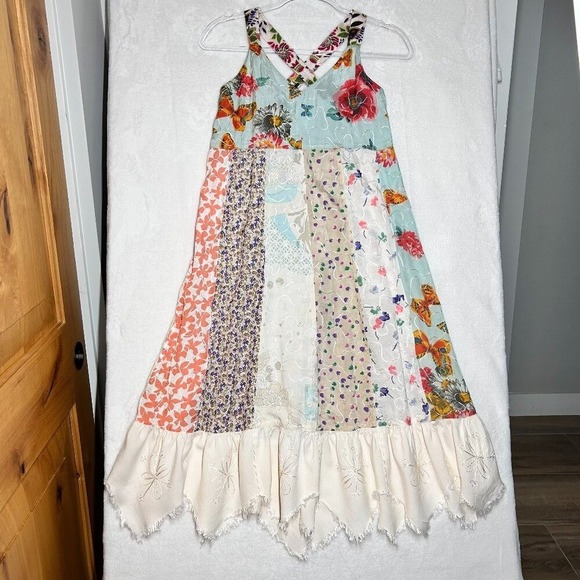 Blue Sky Dress Women's Medium Vintage Y2K Floral Patchwork Embroidered Boho - Picture 5 of 16